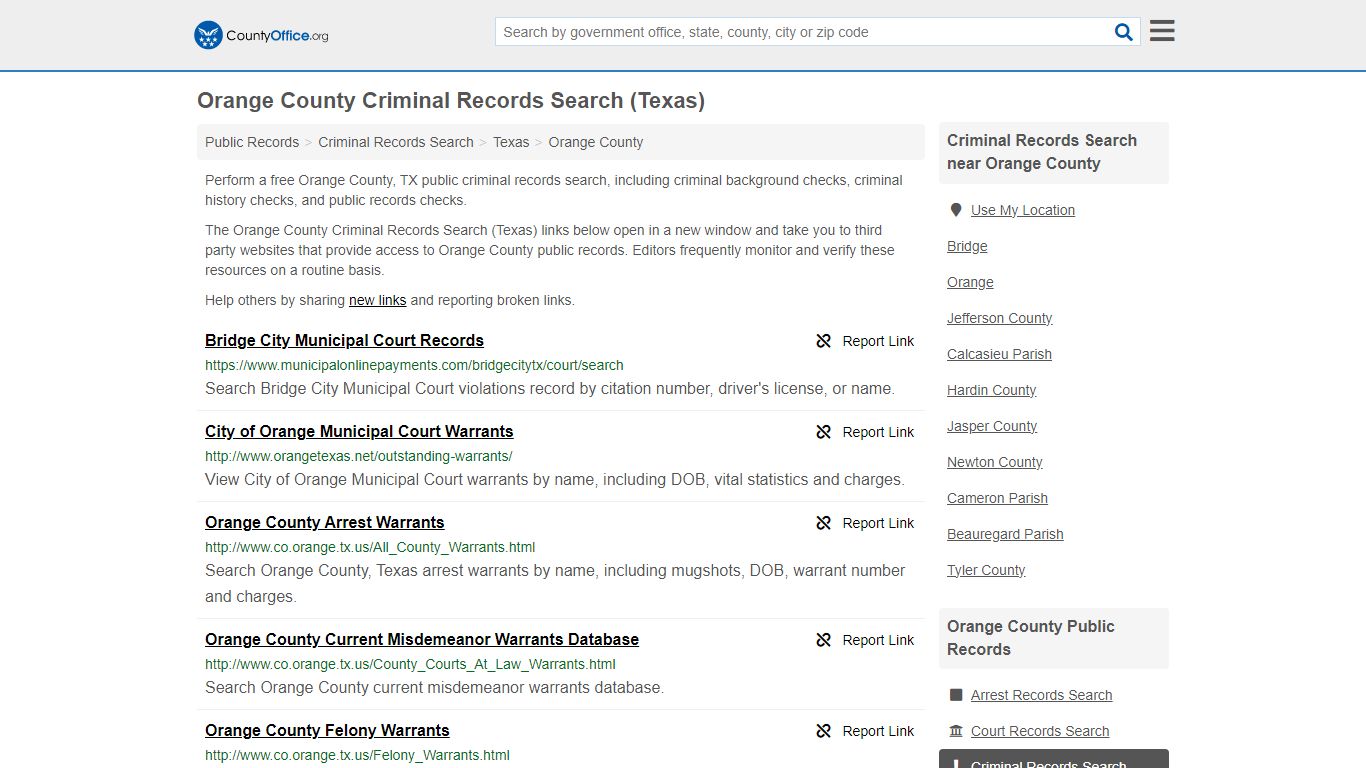 Orange County Criminal Records Search (Texas) - County Office