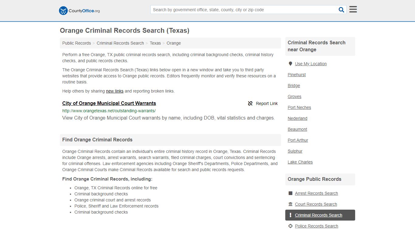 Orange Criminal Records Search (Texas) - County Office